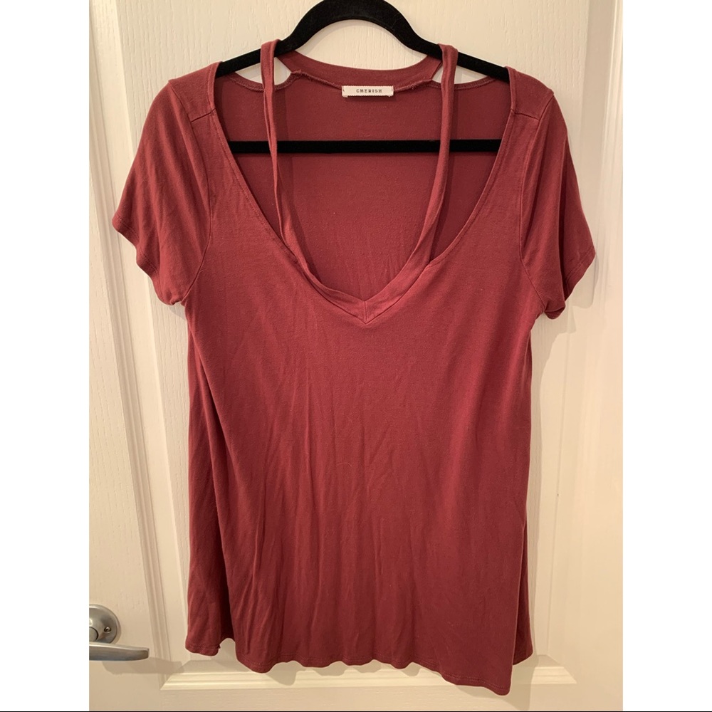 Mauve t shirt with cutouts